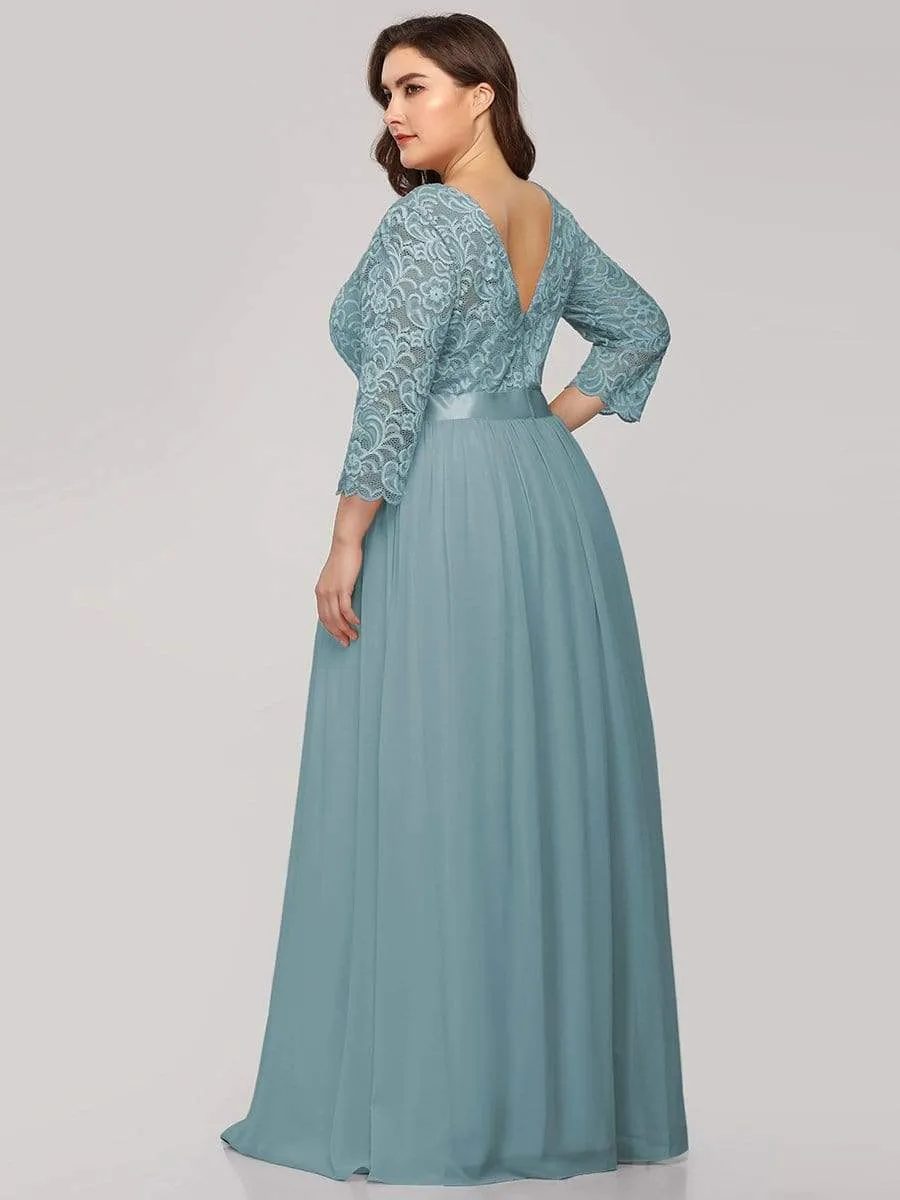 See-Through Floor Length Lace Evening Dress with Half Sleeve