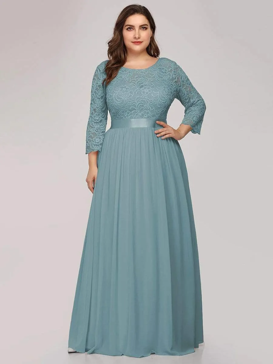 See-Through Floor Length Lace Evening Dress with Half Sleeve