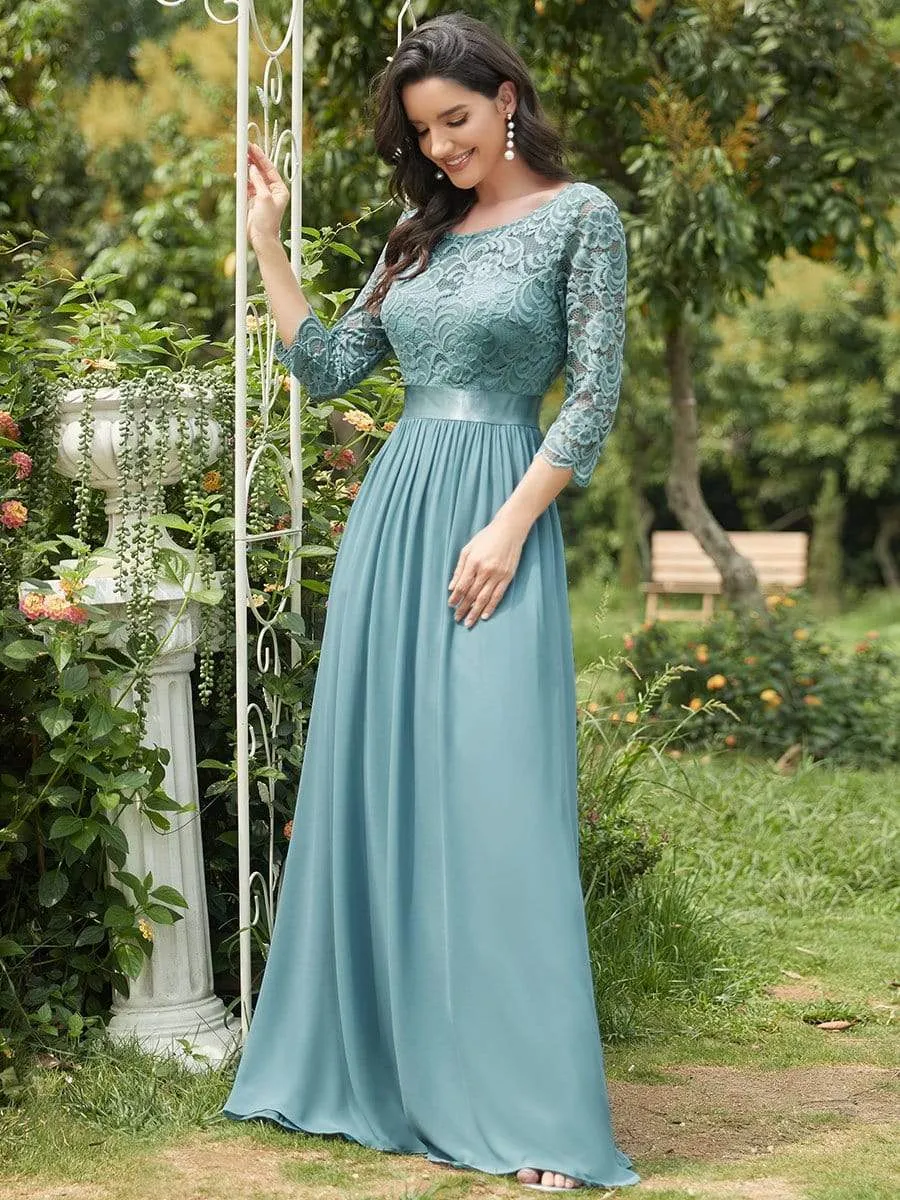 See-Through Floor Length Lace Evening Dress with Half Sleeve