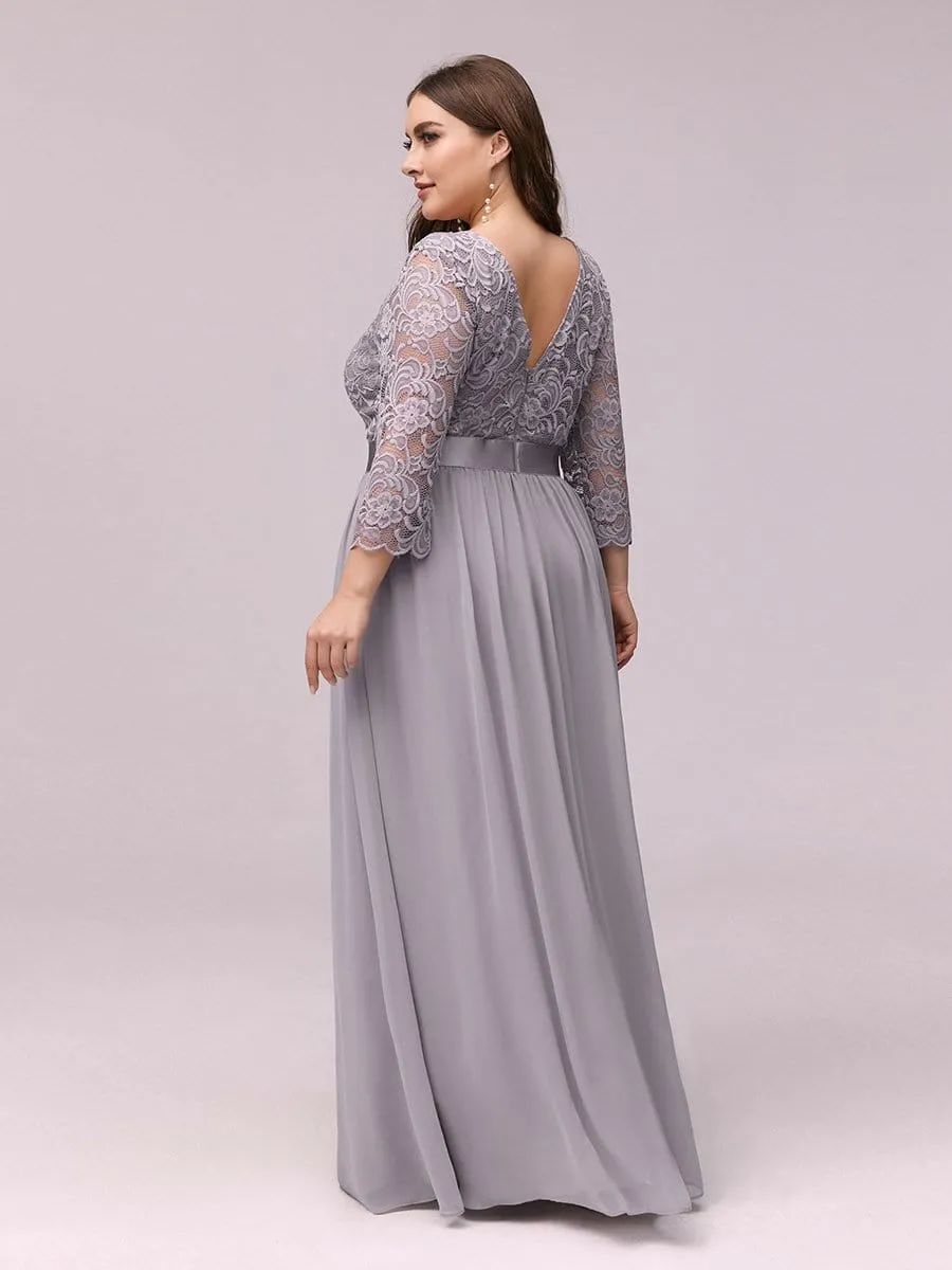 See-Through Floor Length Lace Evening Dress with Half Sleeve