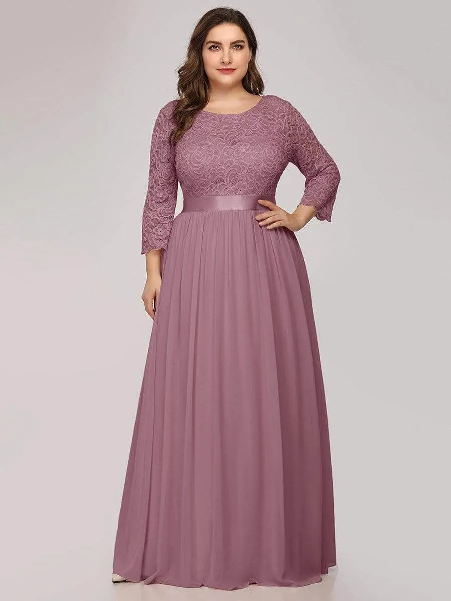 See-Through Floor Length Lace Evening Dress with Half Sleeve