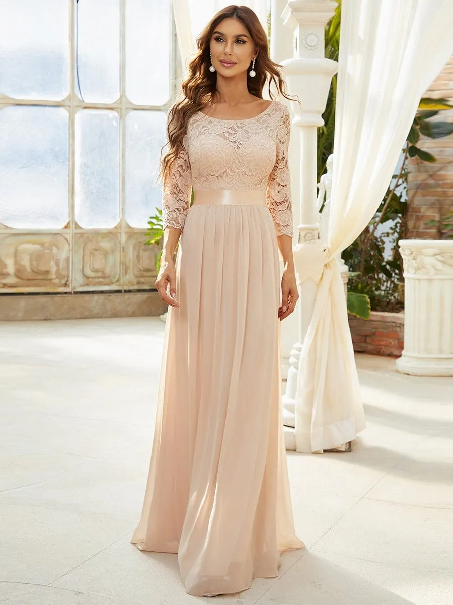 See-Through Floor Length Lace Evening Dress with Half Sleeve