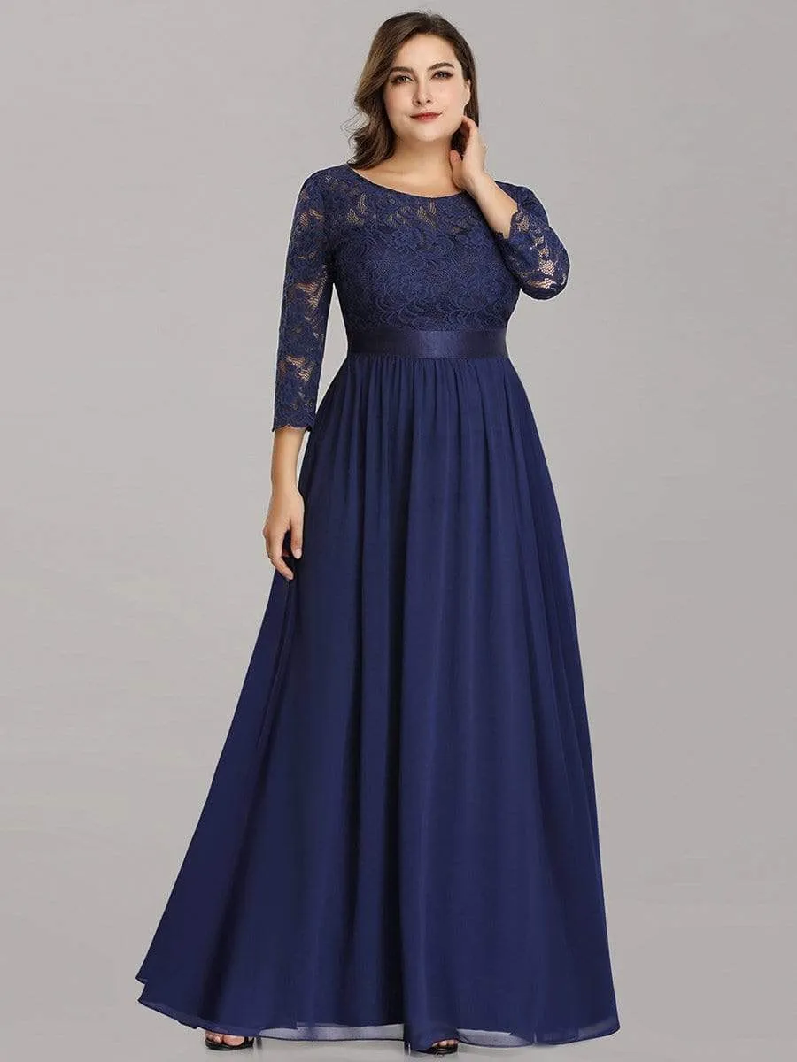 See-Through Floor Length Lace Evening Dress with Half Sleeve