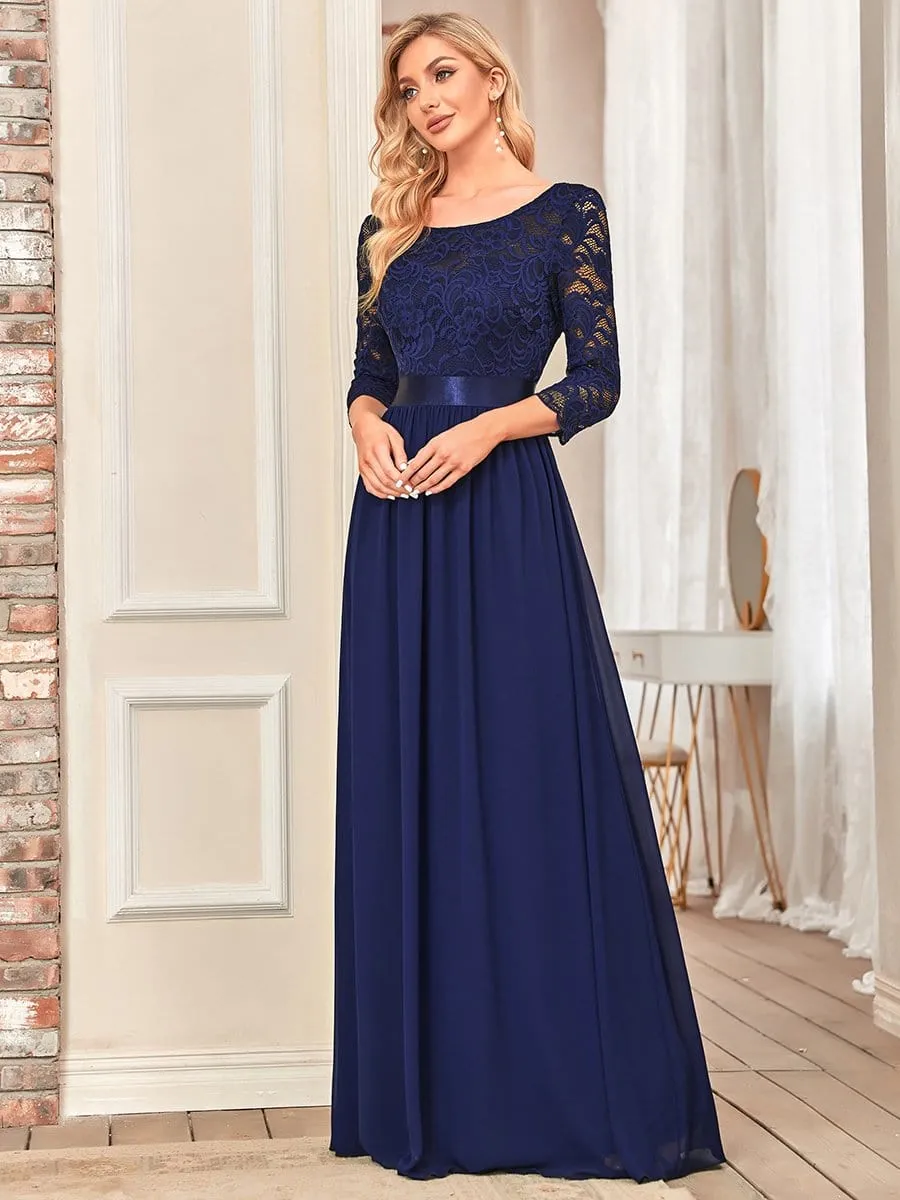 See-Through Floor Length Lace Evening Dress with Half Sleeve