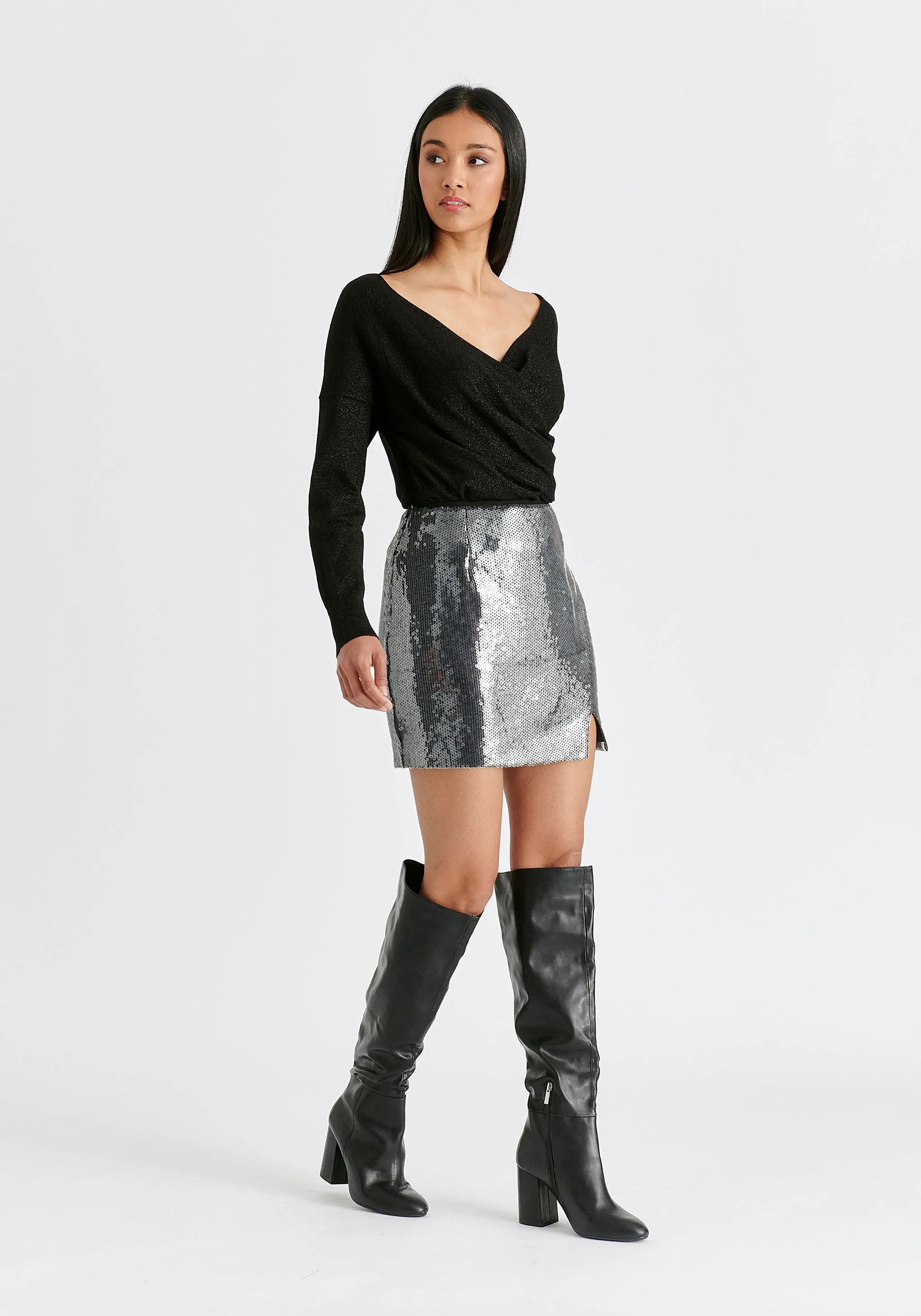 Sequin Mini Skirt with Slit