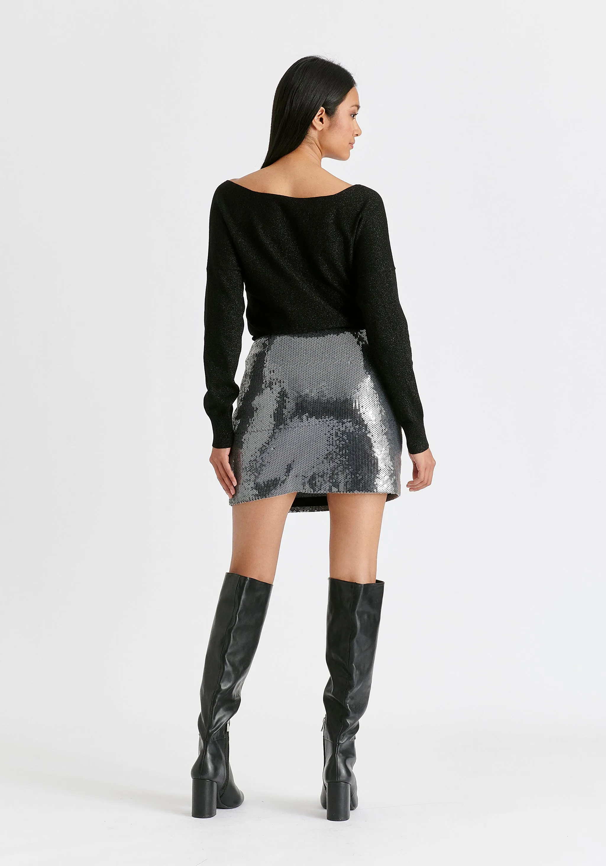 Sequin Mini Skirt with Slit