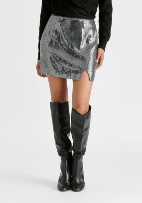 Sequin Mini Skirt with Slit