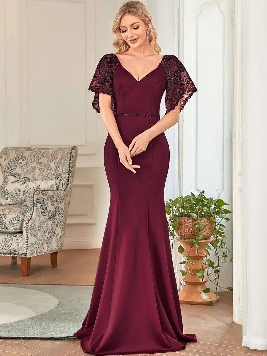 Sexy V Neck Maxi Bodycon Party Dress with Flare Sleeves