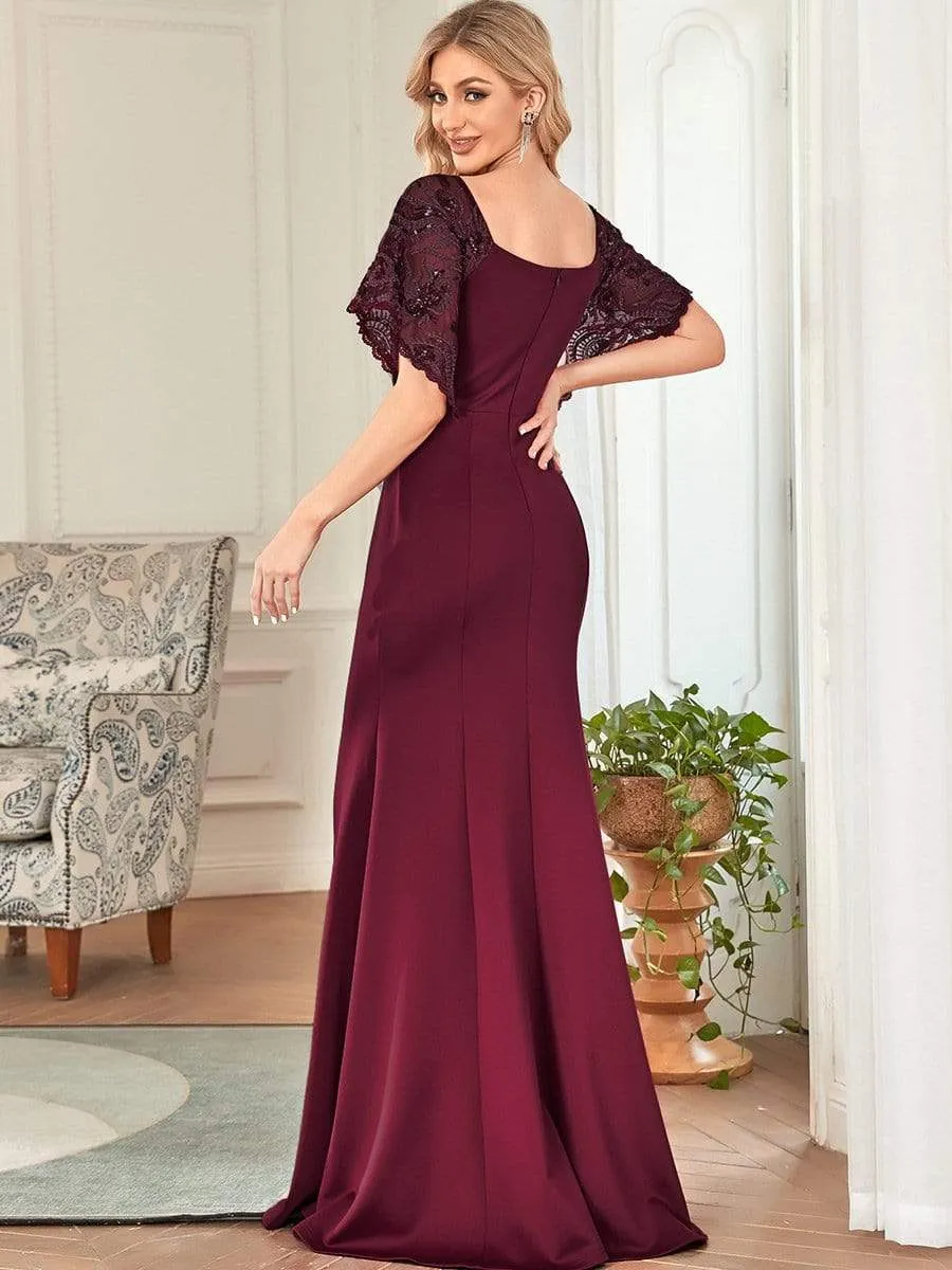 Sexy V Neck Maxi Bodycon Party Dress with Flare Sleeves