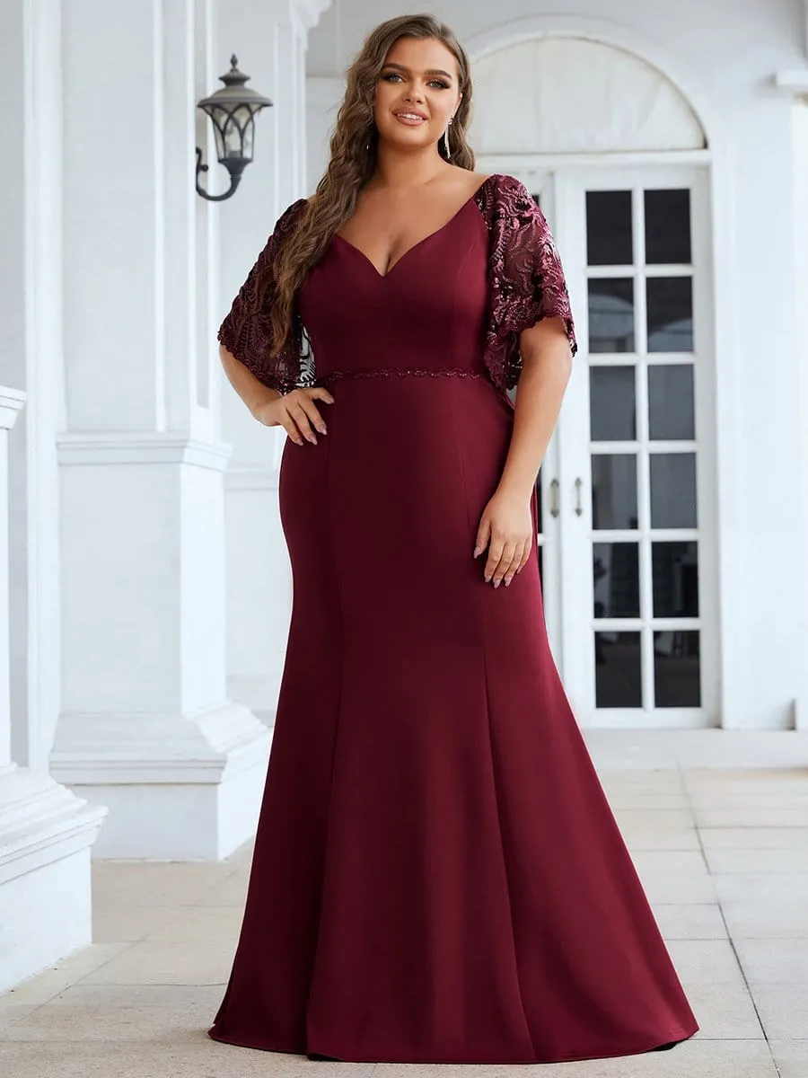 Sexy V Neck Maxi Bodycon Party Dress with Flare Sleeves