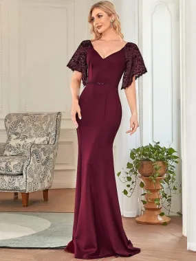 Sexy V Neck Maxi Bodycon Party Dress with Flare Sleeves