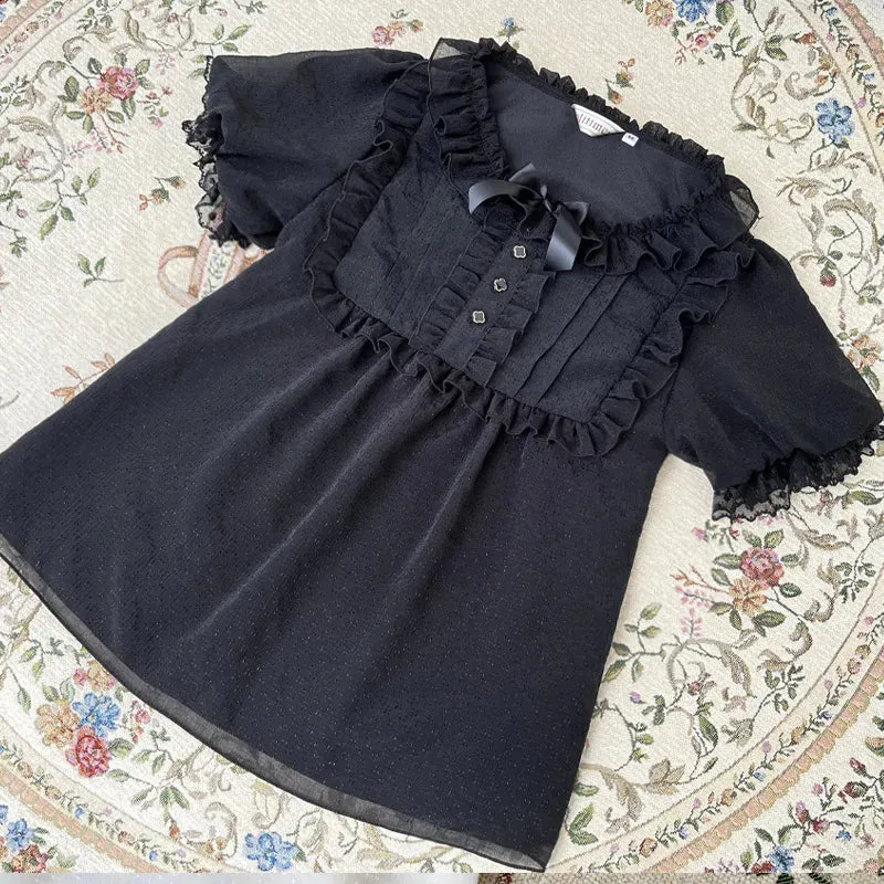 Short Sleeve Lolita Blouse Chiffon Top for Summer