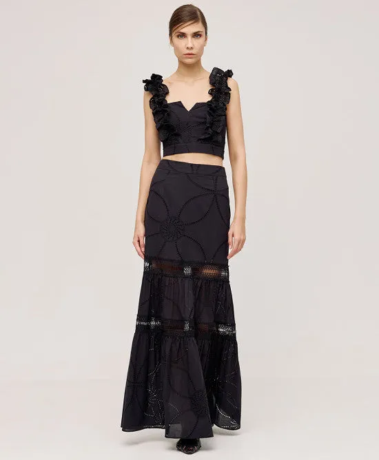 Spell Long broderie Skirt Black