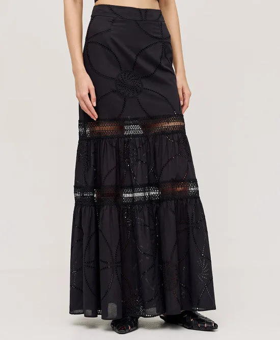 Spell Long broderie Skirt Black