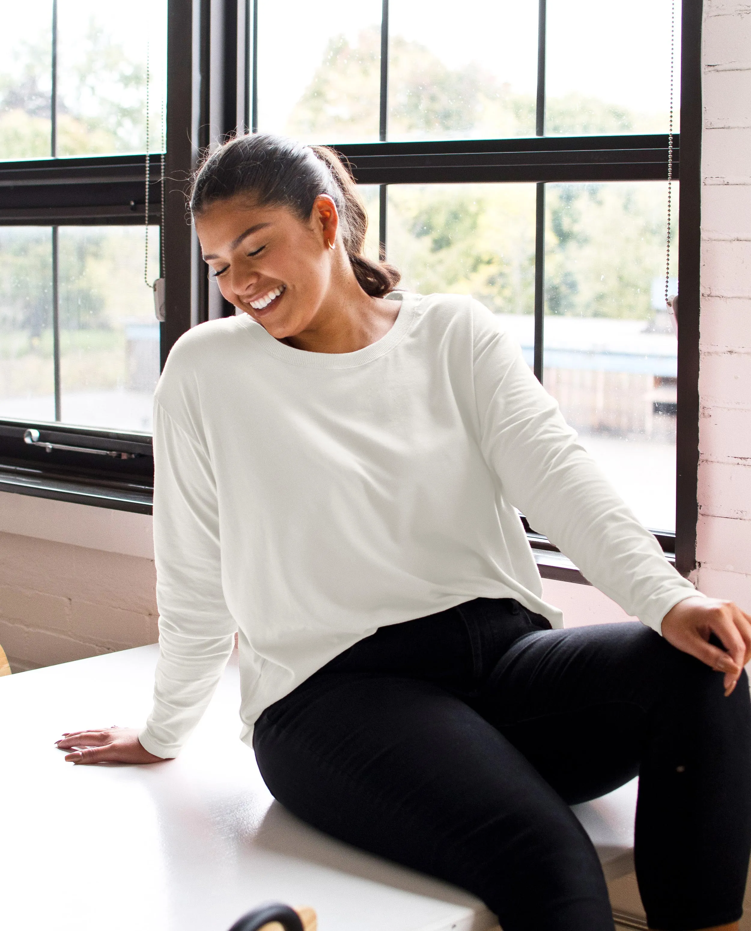 The Long Sleeve Box Tee in Off-White