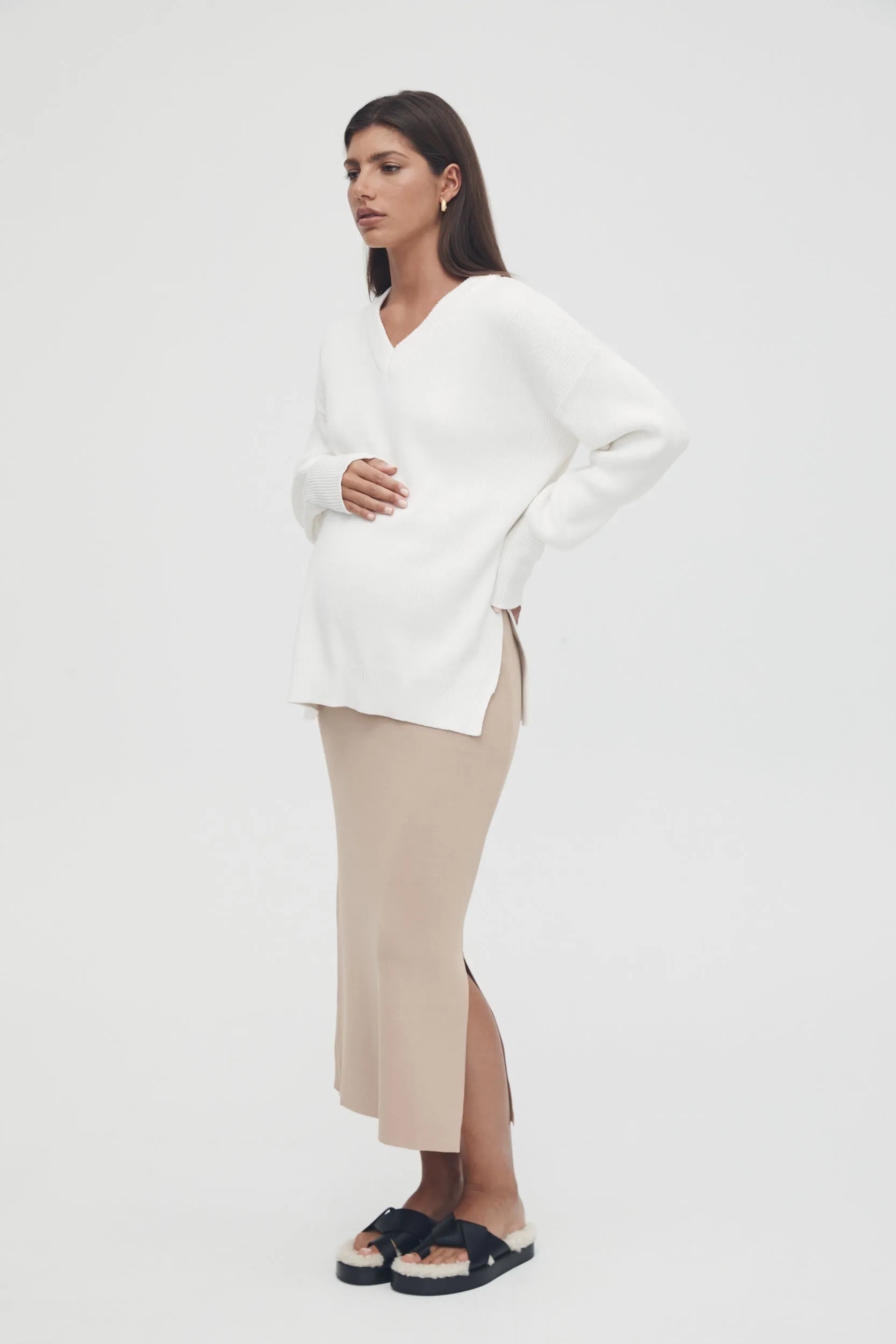 V Neck Knit Jumper (Off White) - FINAL SALE