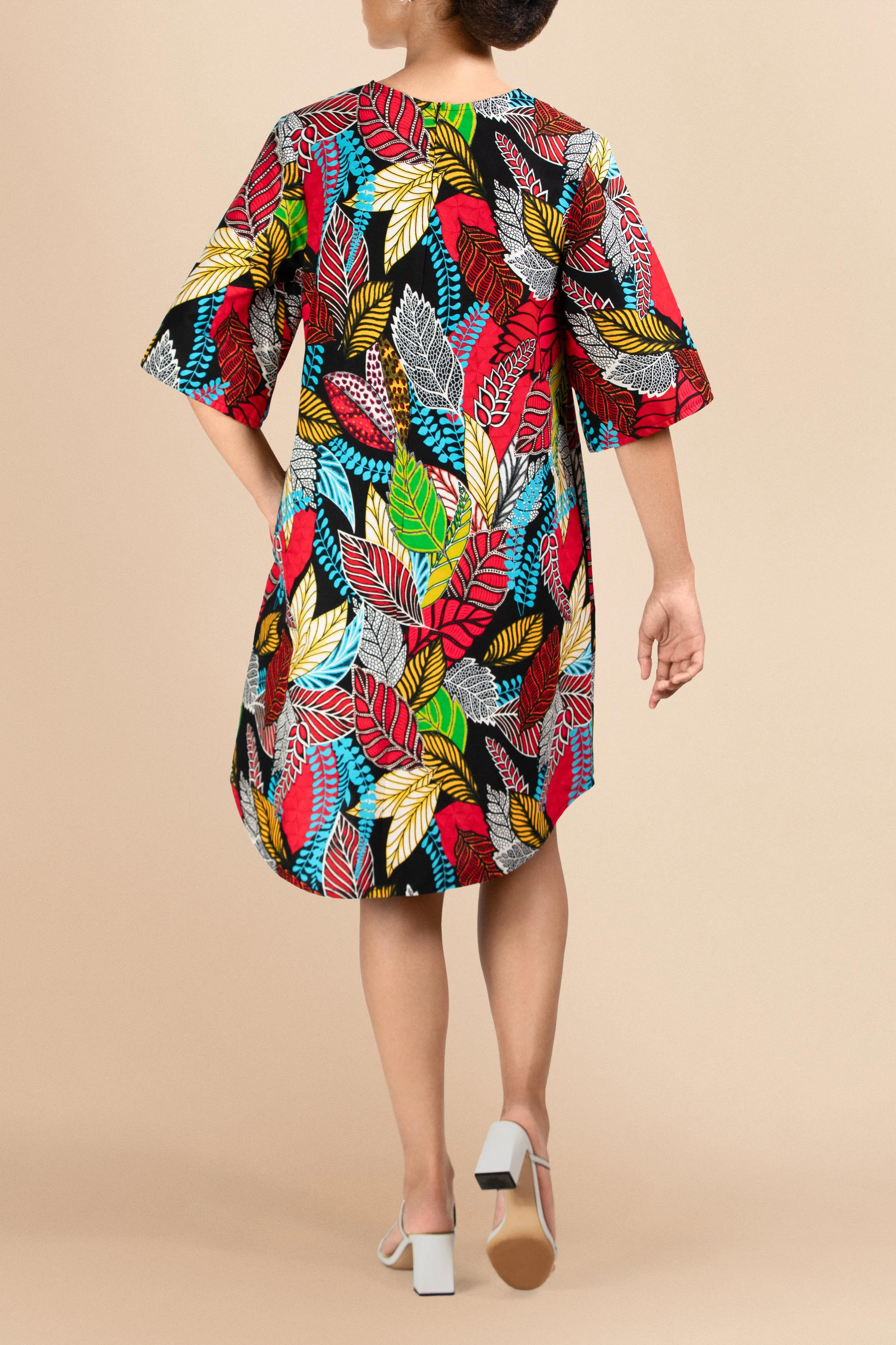 Vele Shift Cotton Dress in Fantasy Leaves Print