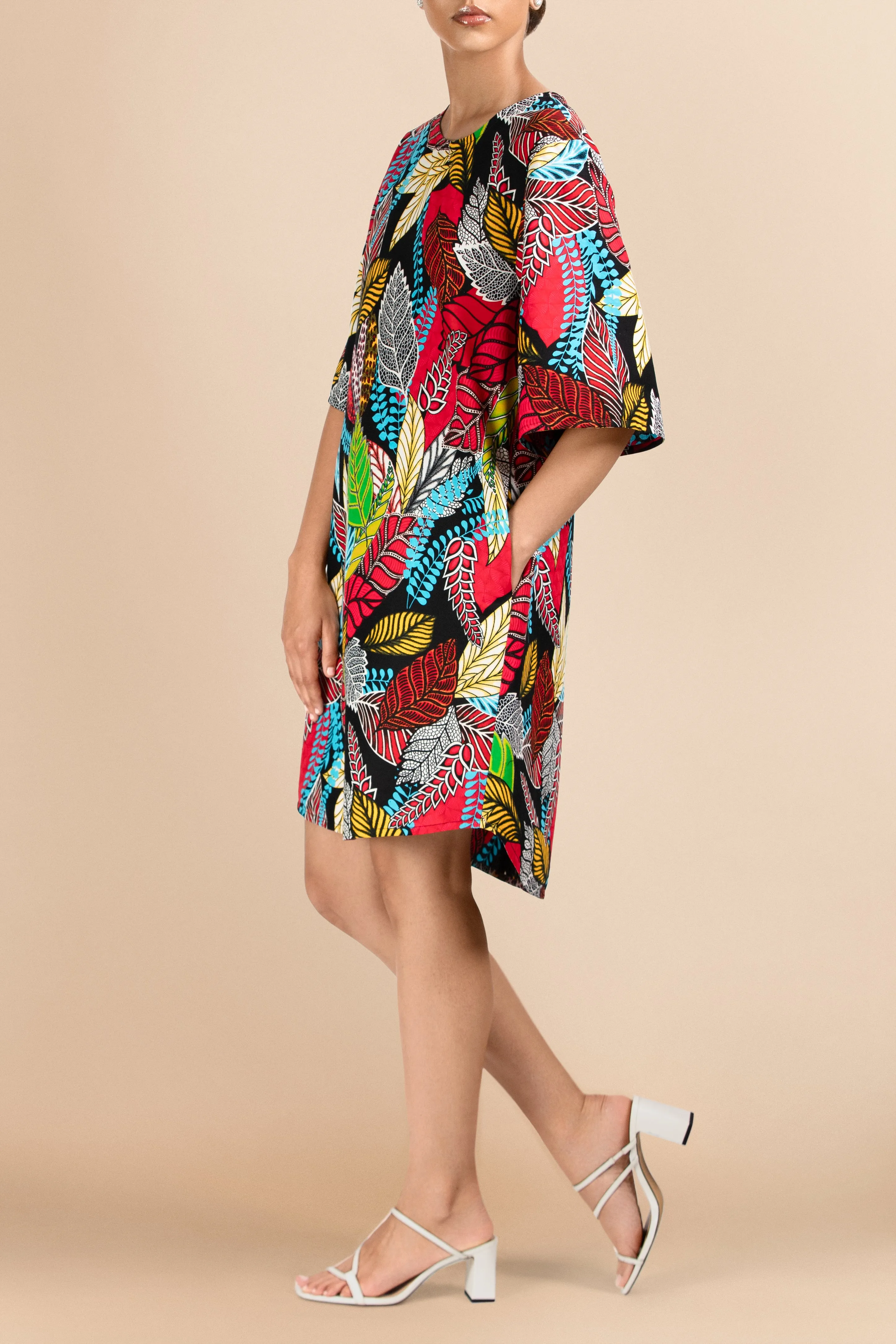 Vele Shift Cotton Dress in Fantasy Leaves Print