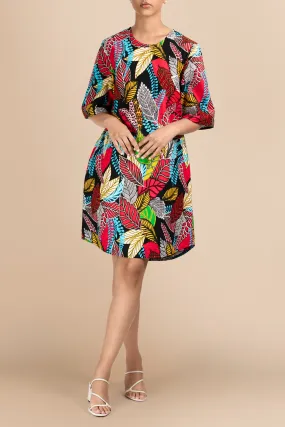 Vele Shift Cotton Dress in Fantasy Leaves Print