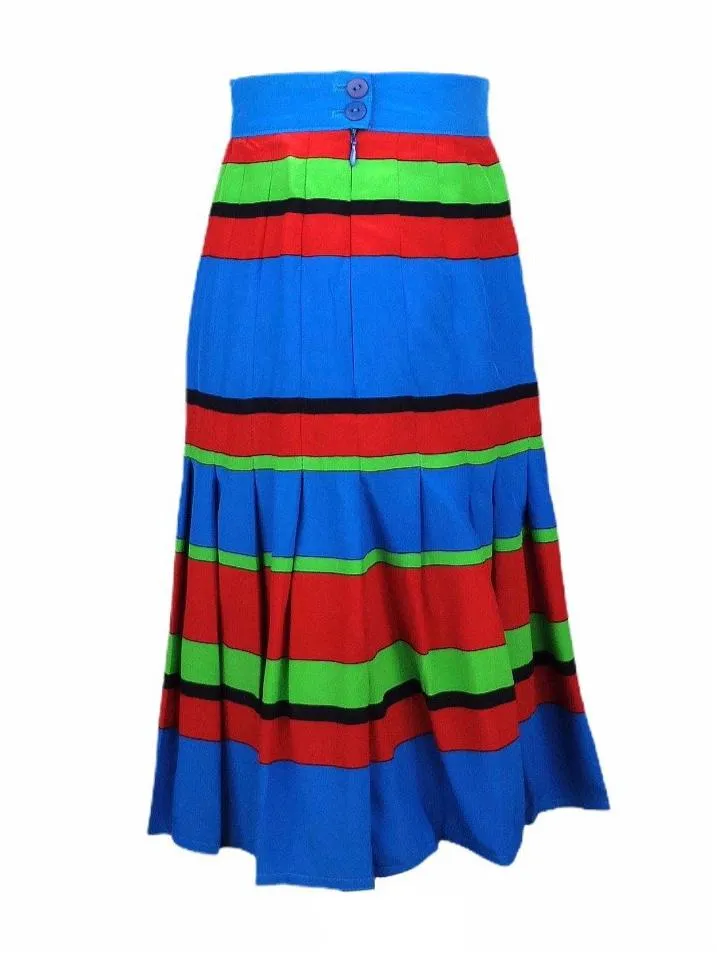 Vintage 70s Silk Mod Glam Rock High Waisted Bright Striped Pleated Mini Skirt