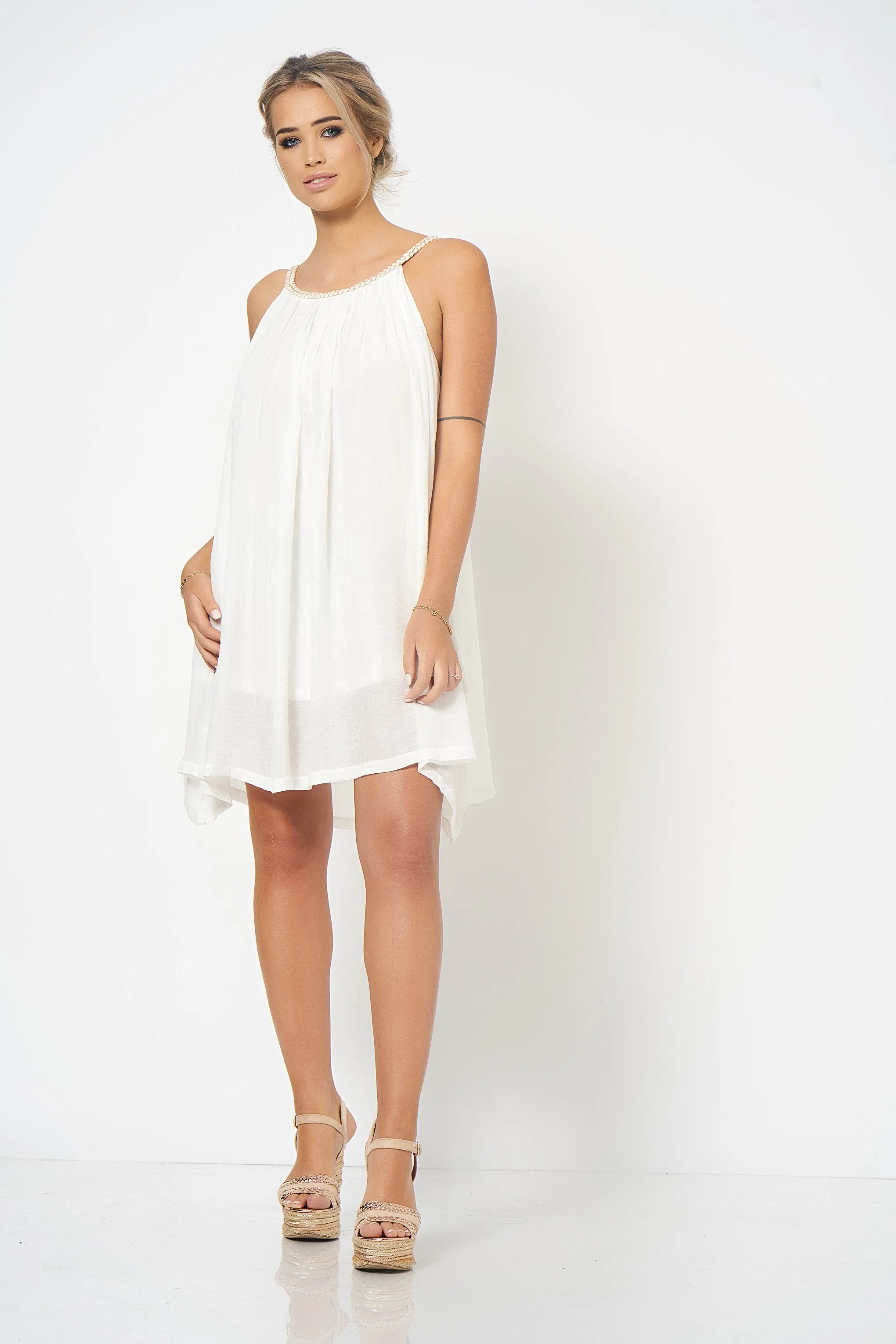 White Strap Detail Swing Dress