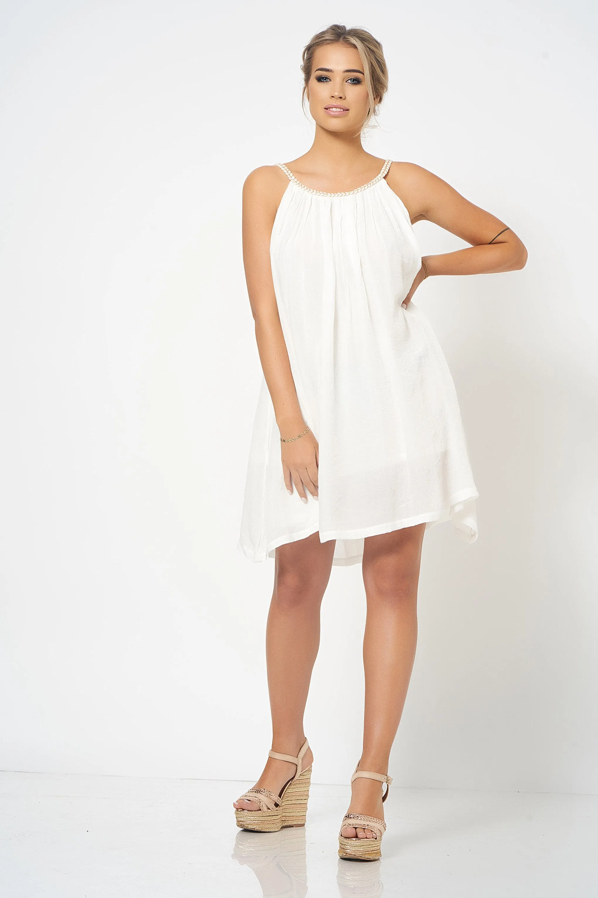 White Strap Detail Swing Dress