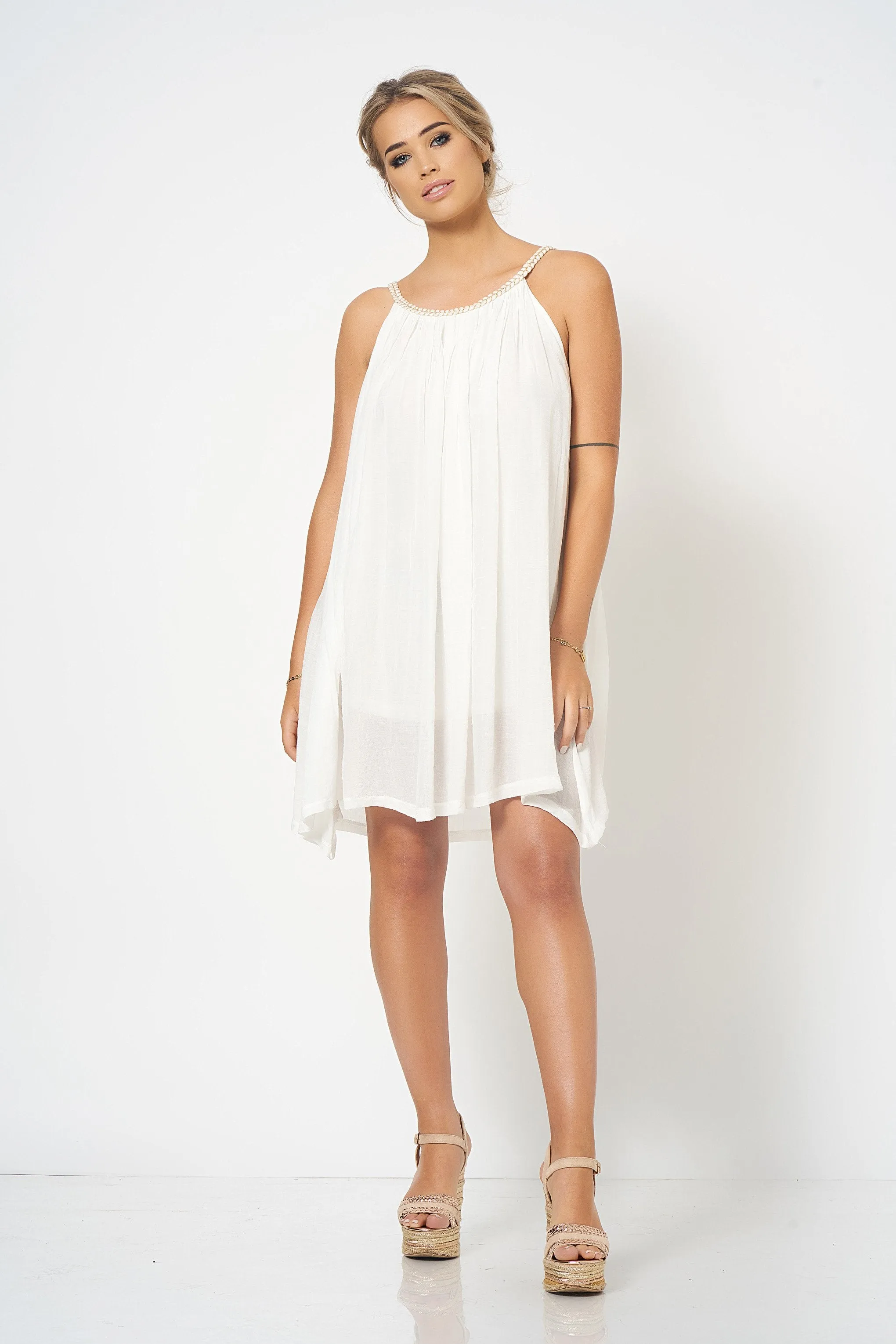 White Strap Detail Swing Dress