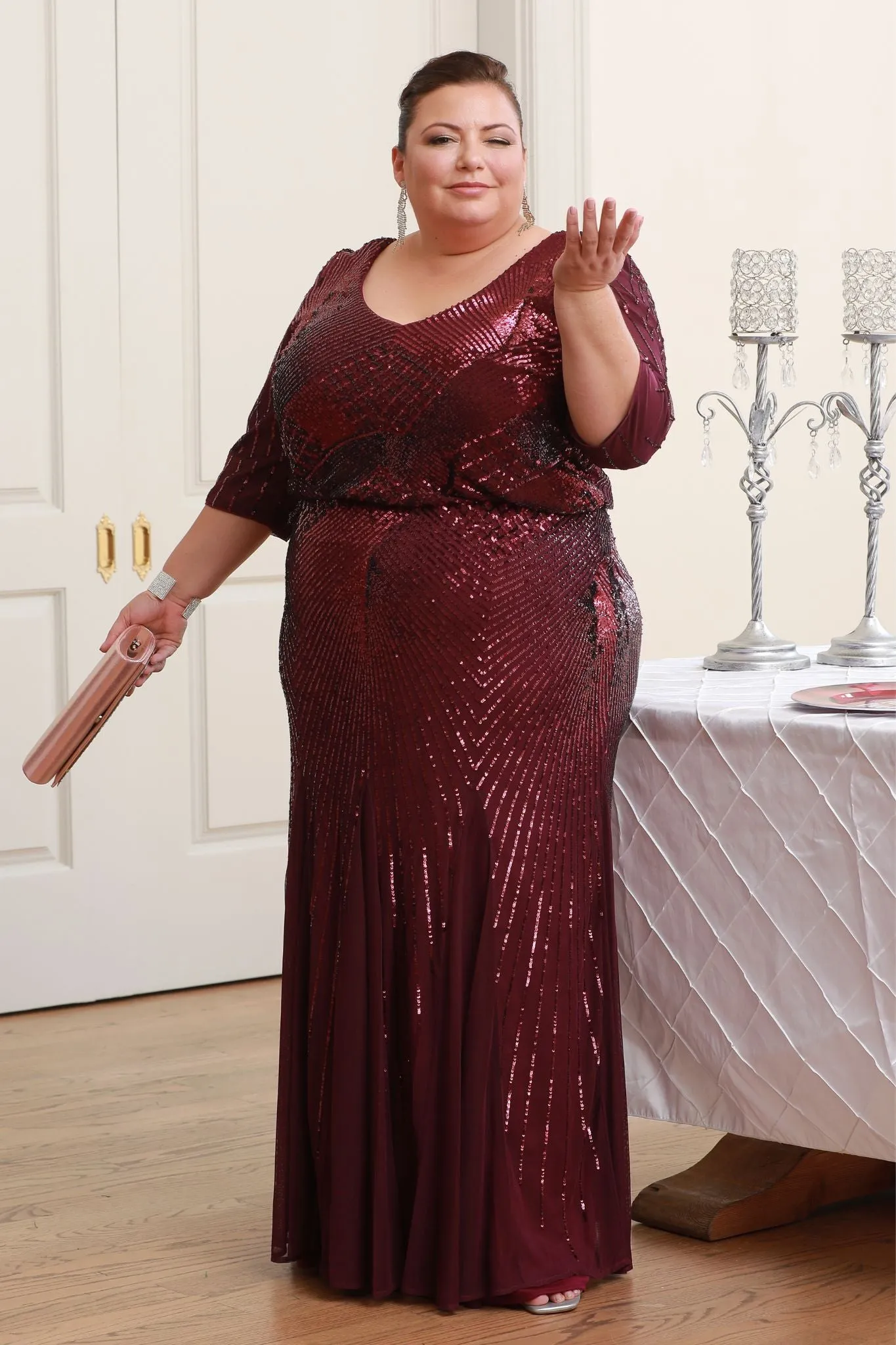 Women's Plus-size Elegant Sequin Evening Gown - Mother of the Bride Dress