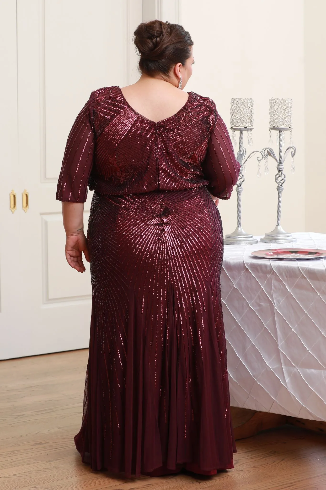 Women's Plus-size Elegant Sequin Evening Gown - Mother of the Bride Dress