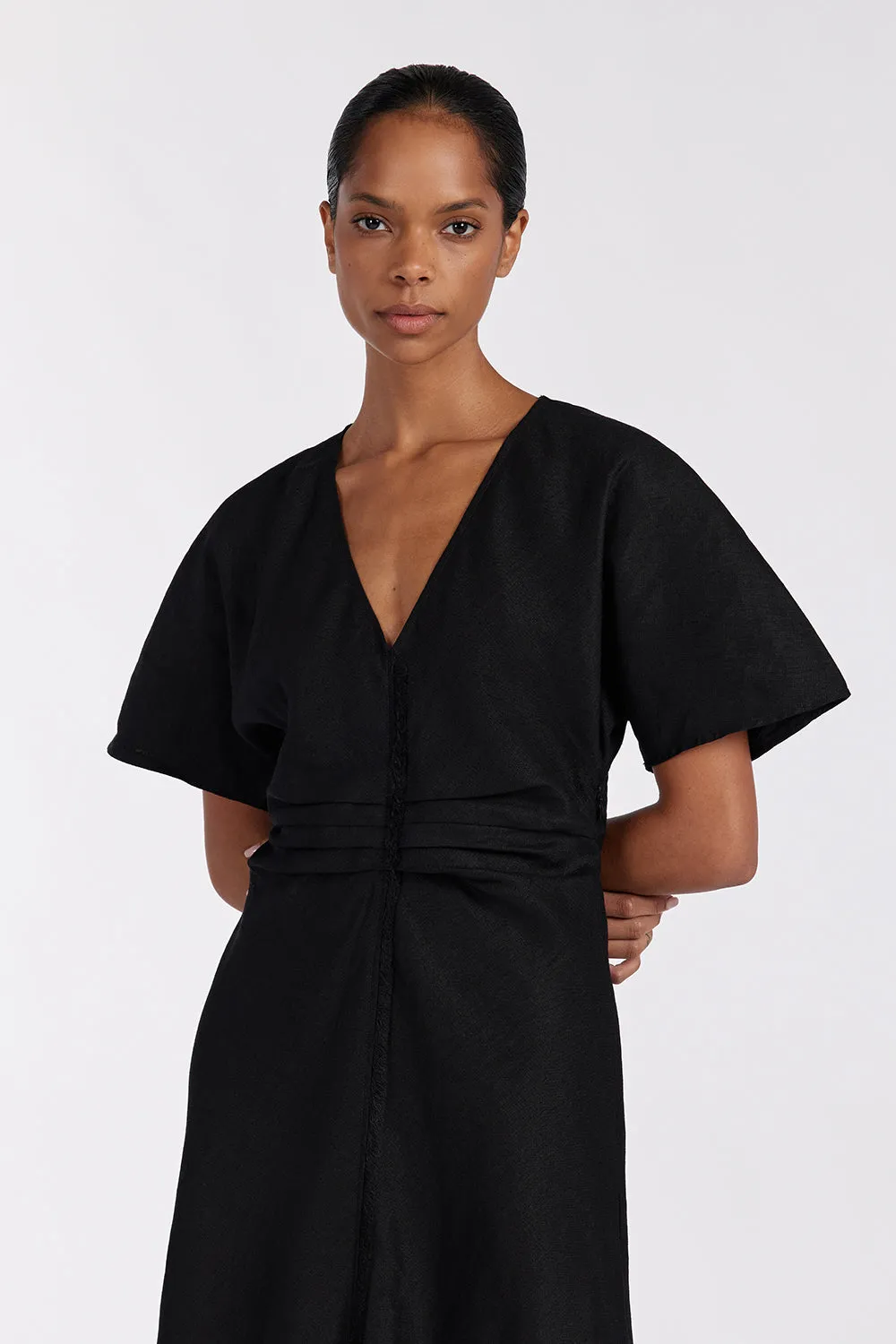 ZAHARA BLACK  FRINGING MIDI DRESS