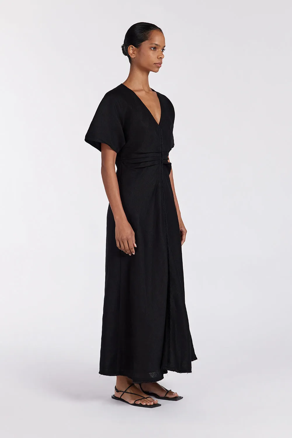 ZAHARA BLACK  FRINGING MIDI DRESS